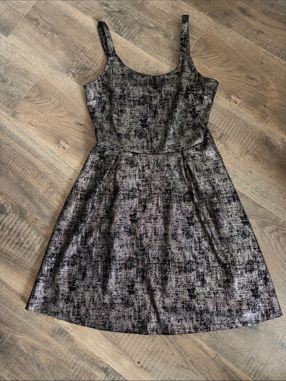 Soprano Metallic Black & Silver Fit-and-Flare Mini Dress